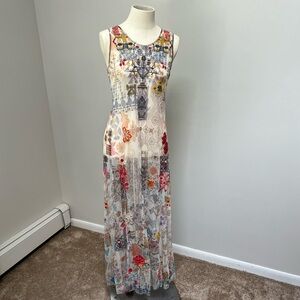 Biya JOHNNY WAS Sheer Embroidered Sleeveless Maxi Dress XS